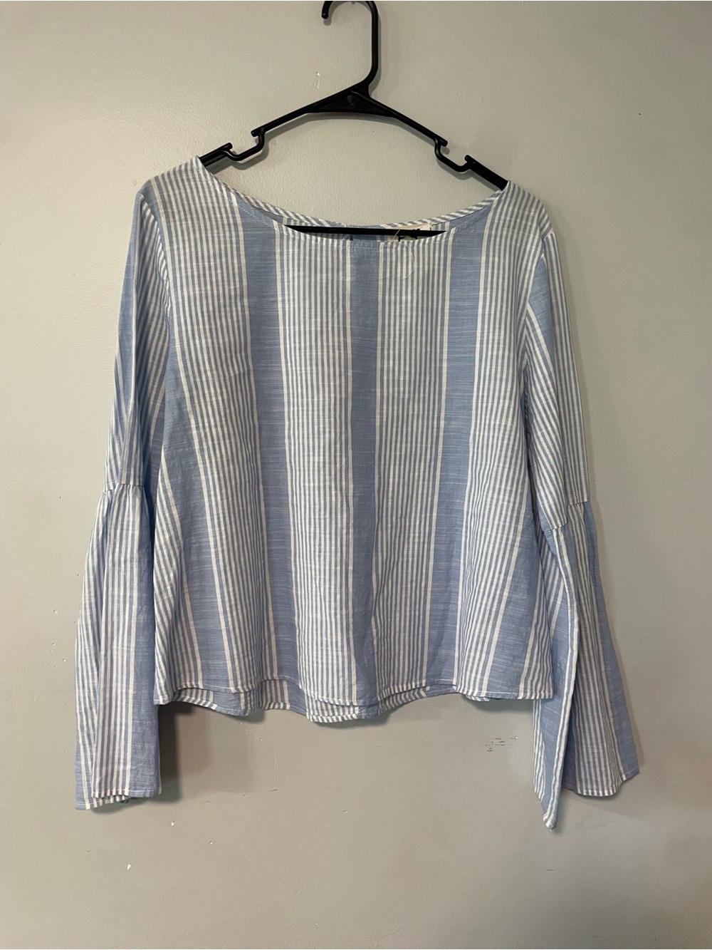 PPLA Blue and White Striped Bell-Sleeve Top Small 100% Cotton